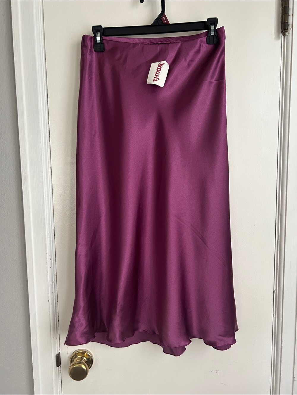 Nicole Miller Satin Magenta Midi Slip Skirt